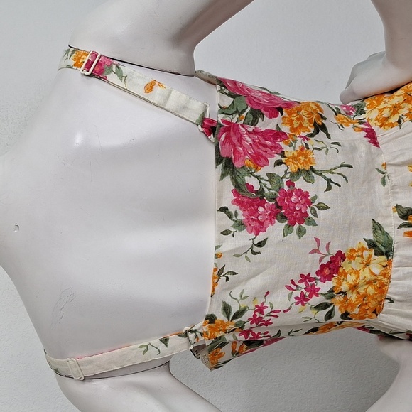 Cynthia Rowley Preppy Floral 100% Linen Sleeveless Coquette V-Neck Dress Size 6 - Picture 7 of 9